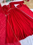 DESIGNER GEORGETTE MOTI HAND WORK ALIA CUT GOWN BOTTOM WITH DUPATTA RED