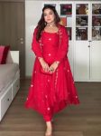 DESIGNER GEORGETTE MOTI HAND WORK ANARKALI GOWN BOTTOM WITH DUPATTA RED