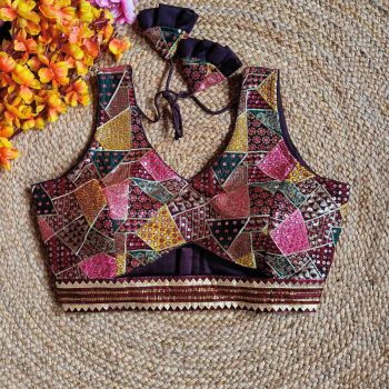 DESIGNER GEORGETTE MULTI SEQUENCE WORK STITCHED BLOUSE PURPLE