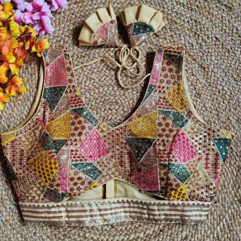 DESIGNER GEORGETTE MULTI SEQUENCE WORK STITCHED BLOUSE MULTI