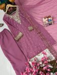 DESIGNER GEORGETTE SEQUENCE AND ZARI EMBROIDERY WORK TOP BOTTOM WITH DUPATTA PARTY WEAR WHOLESALE PRICE ETHNIC GARMENT (11)