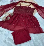 DESIGNER GEORGETTE SEQUENCE EMBROIDERY MOTI WORK TOP PALAZZO WITH DUPATTA PARTY WEAR WHOLESALE PRICE ETHNIC GARMENT (5)