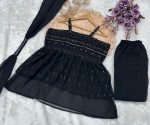 DESIGNER GEORGETTE SEQUENCE EMBROIDERY MOTI WORK TOP PALAZZO WITH DUPATTA PARTY WEAR WHOLESALE PRICE ETHNIC GARMENT (2)