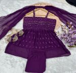 DESIGNER GEORGETTE SEQUENCE EMBROIDERY MOTI WORK TOP PALAZZO WITH DUPATTA PARTY WEAR WHOLESALE PRICE ETHNIC GARMENT (4)