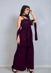 DESIGNER GEORGETTE SEQUENCE EMBROIDERY MOTI WORK TOP PALAZZO WITH DUPATTA PURPLE
