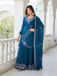 DESIGNER GEORGETTE SEQUENCE EMBROIDERY MOTI WORK TOP PALAZZO WITH DUPATTA PARTY WEAR WHOLESALE PRICE ETHNIC GARMENT (3)