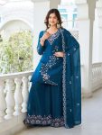 DESIGNER GEORGETTE SEQUENCE EMBROIDERY MOTI WORK TOP PALAZZO WITH DUPATTA PARTY WEAR WHOLESALE PRICE ETHNIC GARMENT (3)