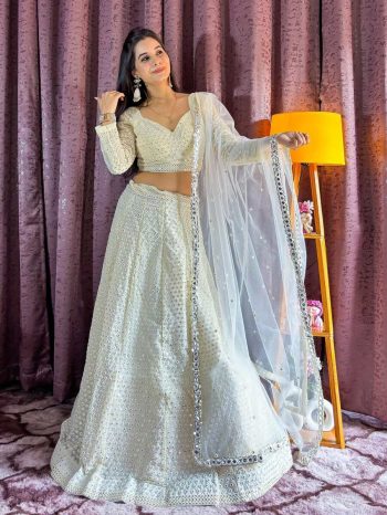 DESIGNER GEORGETTE SEQUENCE THREAD WORK LEHENGA CHOLI WITH DUPATTA WHITE
