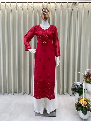 DESIGNER GEORGETTE THREAD EMBROIDERY AND STONE WORK TOP PALAZZO RANI