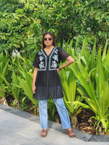 DESIGNER GEORGETTE THREAD EMBROIDERY WORK ONLY TOP BLACK