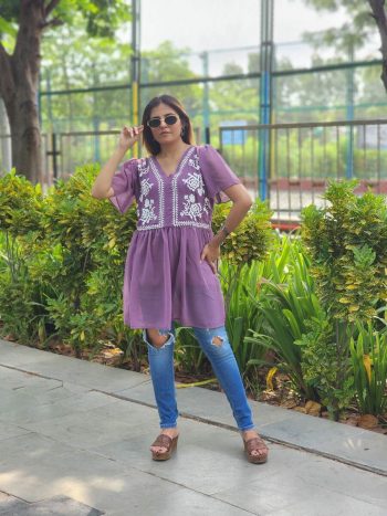 DESIGNER GEORGETTE THREAD EMBROIDERY WORK ONLY TOP LAVENDER