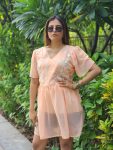 DESIGNER GEORGETTE THREAD EMBROIDERY WORK ONLY TOP PEACH