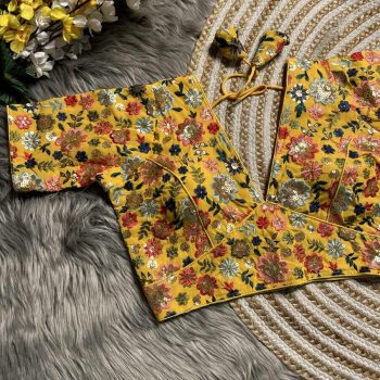 DESIGNER GEORGETTE THREAD SEQUENCE WORK READY TO WEAR STITCHED BLOUSE YELLOW