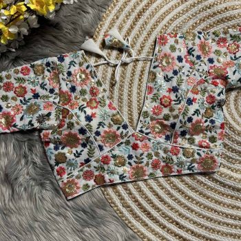 DESIGNER GEORGETTE THREAD SEQUENCE WORK READY TO WEAR STITCHED BLOUSE WHITE
