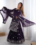 DESIGNER GEORGETTE THREAD SEQUENCE WORK TOP SHARARA WITH DUPATTA PARTY WEAR WHOLESALE PRICE ETHNIC GARMENT (13)