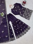 DESIGNER GEORGETTE THREAD SEQUENCE WORK TOP SHARARA WITH DUPATTA PARTY WEAR WHOLESALE PRICE ETHNIC GARMENT (13)