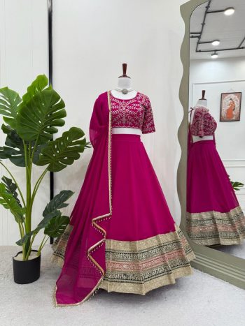 DESIGNER GEORGETTE THREAD WITH SEQUENCE  WORK LEHENGA CHOLI WITH DUPATTA  PINK
