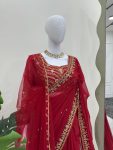 DESIGNER GEORGETTE THREAD WITH SEQUENCE WORK SAREE WITH UNSTITCHED BLOUSE AND DUPATTA WEDDING WEAR WHOLESALE PRICE ETHNIC GARMENT (3)