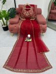 DESIGNER GEORGETTE THREAD WITH SEQUENCE WORK SAREE WITH UNSTITCHED BLOUSE AND DUPATTA WEDDING WEAR WHOLESALE PRICE ETHNIC GARMENT (3)