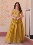 DESIGNER GOLD CRUSH MULTI THREAD EMBROIDERY ZARI SEQUENCE WORK GOWN FESTIVE WEAR WHOLESALE PRICE ETHNIC GARMENT (10)