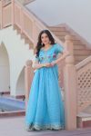DESIGNER GOLD CRUSH MULTI THREAD EMBROIDERY ZARI SEQUENCE WORK GOWN FESTIVE WEAR WHOLESALE PRICE ETHNIC GARMENT (5)