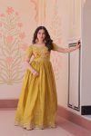 DESIGNER GOLD CRUSH MULTI THREAD EMBROIDERY ZARI SEQUENCE WORK GOWN FESTIVE WEAR WHOLESALE PRICE ETHNIC GARMENT (10)