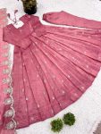 DESIGNER GOLD CRUSH SILK EMBROIDERY SEQUENCE WORK GOWN BOTTOM WITH DUPATTA PARTY WEAR WHOLESALE PRICE ETHNIC GARMENT (3)