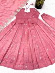 DESIGNER GOLD CRUSH SILK EMBROIDERY SEQUENCE WORK GOWN BOTTOM WITH DUPATTA PARTY WEAR WHOLESALE PRICE ETHNIC GARMENT (3)