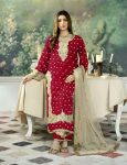 DESIGNER JIMMY CHOO EMBROIDERY SEQUENCE WORK TOP PALAZZO WITH DUPATTA RED