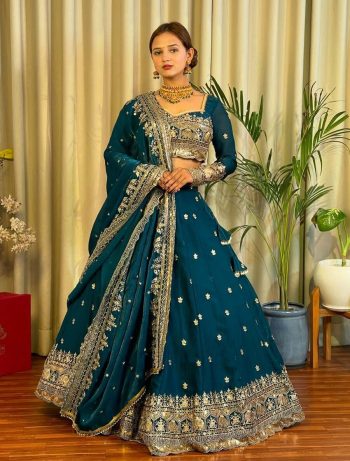 DESIGNER JIMMY CHOO THREAD WITH SEQUENCE WORK LEHENGA CHOLI WITH DUPATTTA TEAL