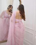 DESIGNER KOTA CHEX SEQUENCE THREAD EMBROIDERY LACE WORK SAREE WITH UNSTITCHED BLOUSE PARTY WEAR WHOLESALE PRICE ETHNIC GARMENT (6)