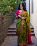 DESIGNER LICHI SILK JACQUARD WEAVING WORK SAREE WITH UNSTITCHED BLOUSE PARTY WEAR WHOLESALE PRICE ETHNIC GARMENT (2)