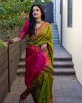 DESIGNER LICHI SILK JACQUARD WEAVING WORK SAREE WITH UNSTITCHED BLOUSE PARTY WEAR WHOLESALE PRICE ETHNIC GARMENT (2)