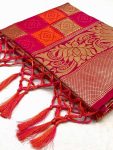 DESIGNER LICHI SILK JACQUARD WORK SAREE WITH UNSTITCHED BLOUSE WEDDING WEAR WHOLESALE PRICE ETHNIC GARMENT (3)