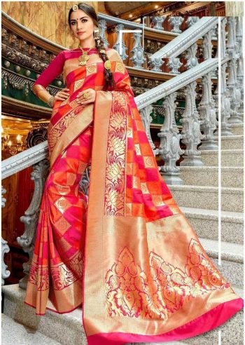 DESIGNER LICHI SILK JACQUARD WORK SAREE WITH UNSTITCHED BLOUSE PINK