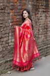 DESIGNER LICHI SILK JACQUARD WORK SAREE WITH UNSTITCHED BLOUSE WEDDING WEAR WHOLESALE PRICE ETHNIC GARMENT (3)