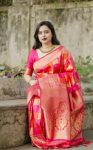 DESIGNER LICHI SILK JACQUARD WORK SAREE WITH UNSTITCHED BLOUSE WEDDING WEAR WHOLESALE PRICE ETHNIC GARMENT (3)
