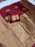 DESIGNER LITCHI SILK GOLDEN ZARI WEAVING WORK SAREE WITH UNSTITCHED BLOUSE FESTIVE WEAR WHOLESALE PRICE ETHNIC GARMENT (5)