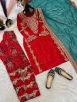 DESIGNER MALAY SILK SEQUENCE ZARI EMBROIDERY WORK TOP SALWAR WITH DUPATTA PARTY WEAR WHOLESALE PRICE ETHNIC GARMENT (4)