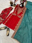DESIGNER MALAY SILK SEQUENCE ZARI EMBROIDERY WORK TOP SALWAR WITH DUPATTA PARTY WEAR WHOLESALE PRICE ETHNIC GARMENT (4)
