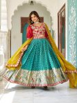 DESIGNER MONO SILK EMBROIDERY SEQUENCE WORK WITH THREAD WORK LEHENGA CHOLI WITH DUPATTA RAMA