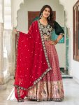 DESIGNER MONO SILK EMBROIDERY SEQUENCE WORK WITH THREAD WORK LEHENGA CHOLI WITH DUPATTA PINK