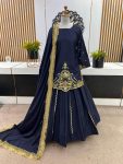 DESIGNER NATURAL CREEP SILK EMBROIDERY SEQUENCE WORK WITH BEADS WORK TOP LEHENGA WITH DUPATTA PARTY WEAR WHOLESALE PRICE ETHNIC GARMENT (3)