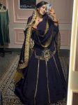 DESIGNER NATURAL CREEP SILK EMBROIDERY SEQUENCE WORK WITH BEADS WORK TOP LEHENGA WITH DUPATTA NAVY BLUE