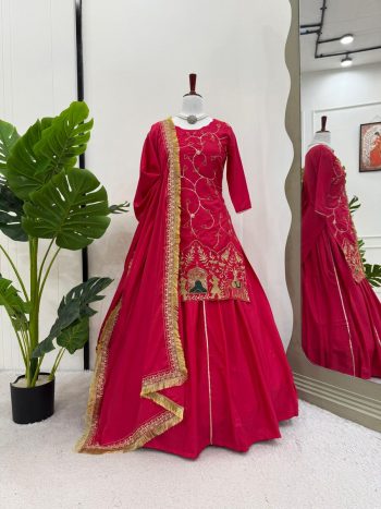 DESIGNER NATURAL CREPE BEADS THREAD SEQUENCE WORK TOP LEHENGA WITH DUPATTA RANI