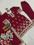 DESIGNER NATURAL CREPE SILK EMBROIDERY CODING SEQUENCE WORK TOP BOTTOM WITH DUPATTA PARTY WEAR WHOLESALE PRICE ETHNIC GARMENT (4)