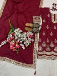 DESIGNER NATURAL CREPE SILK EMBROIDERY CODING SEQUENCE WORK TOP BOTTOM WITH DUPATTA PARTY WEAR WHOLESALE PRICE ETHNIC GARMENT (4)