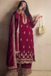 DESIGNER NATURAL CREPE SILK EMBROIDERY CODING SEQUENCE WORK TOP BOTTOM WITH DUPATTA MAROON