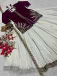 DESIGNER NATURAL CREPE SILK EMBROIDERY SEQUENCE BEADS HANDWORK TOP LEHENGA WITH DUPATTA PARTY WEAR WHOLESALE PRICE ETHNIC GARMENT (2)