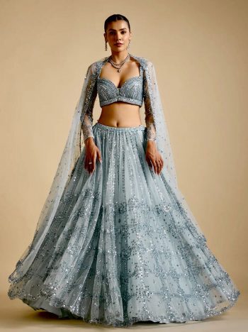 DESIGNER NET SEQUENCE WORK LEHENGA CHOLI WITH DUPATTA  SKY